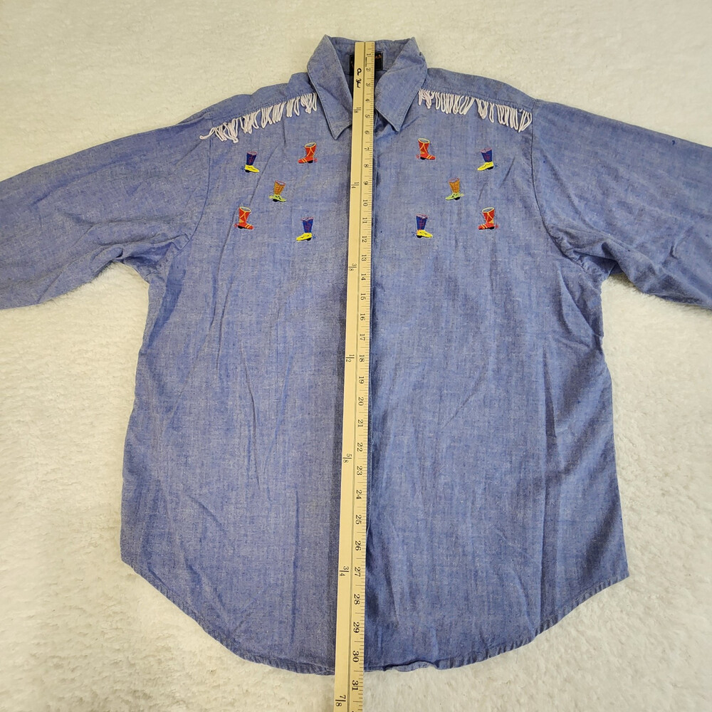 VTG Chambray Western Shirt Embroidered Boots Size Large #1450 - Picture 13 of 16